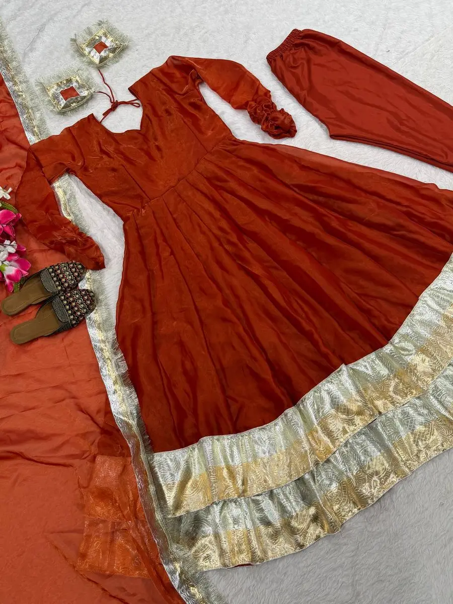 NEW ARRIVAL FENDY SILK FANCY BORDER WORK GOWN BOTTOM WITH DUPATTA FESTIVE WEAR WHOLESALE PRICE ETHNIC GARMENT (10)