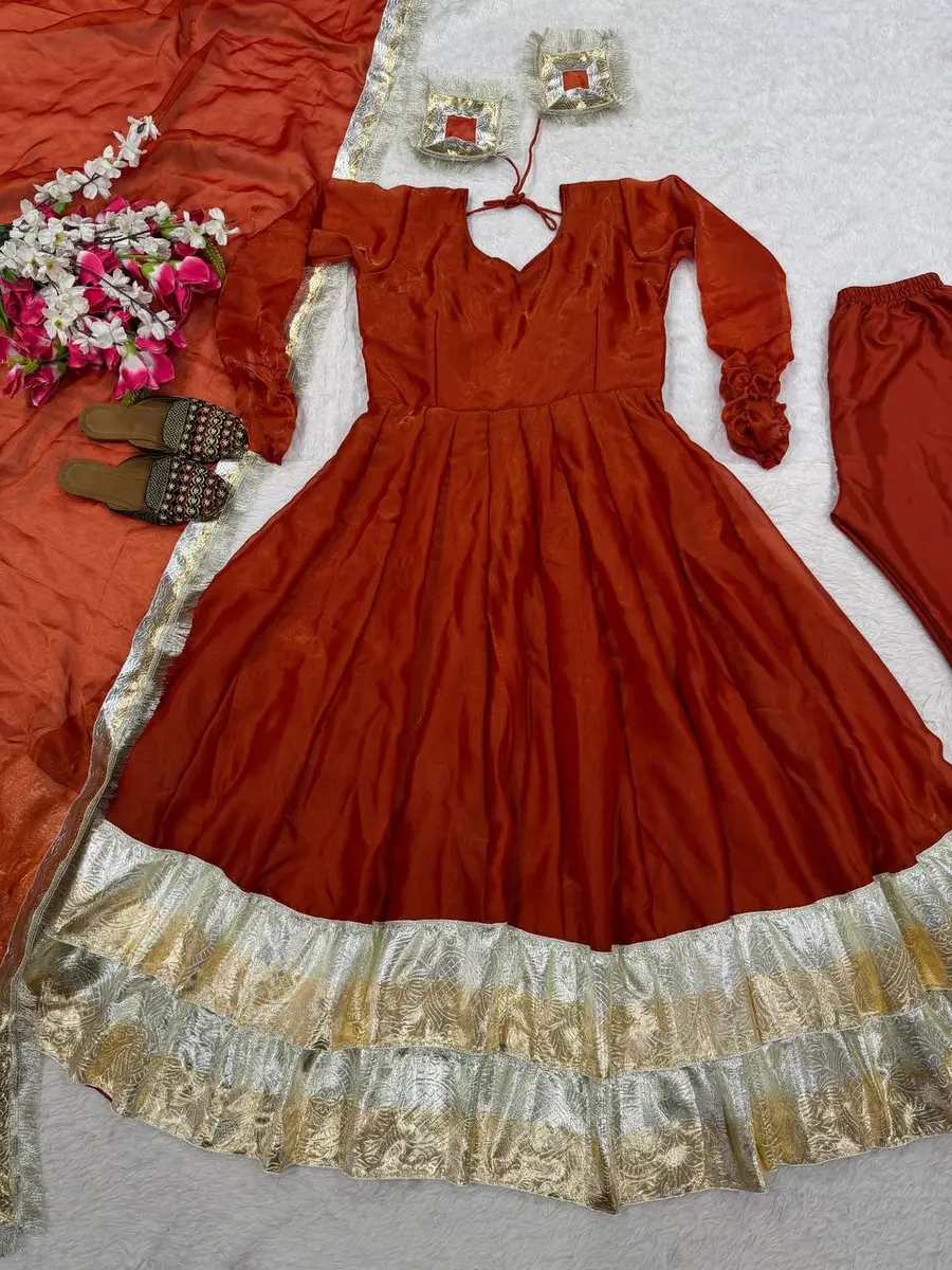 NEW ARRIVAL FENDY SILK FANCY BORDER WORK GOWN BOTTOM WITH DUPATTA FESTIVE WEAR WHOLESALE PRICE ETHNIC GARMENT (9)