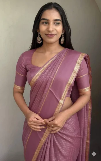 NEW ARRIVAL GEORGETTE CHECKS WEAVING AND STUNNING SATIN PATTA BORDER WORK SAREE WITH UNSTITCHED BLOUSE LAVENDER