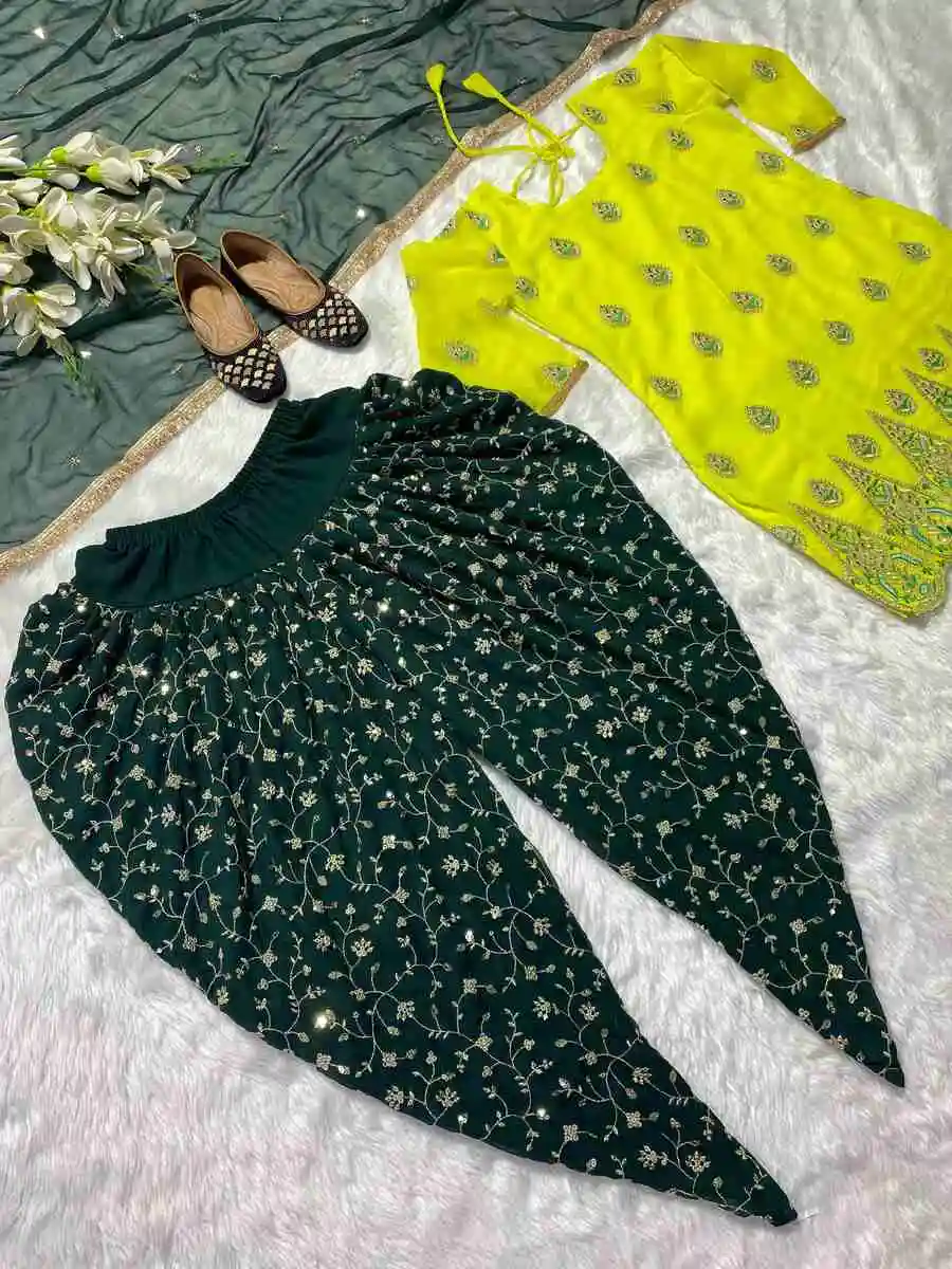 NEW ARRIVAL GEORGETTE EMBROIDERY 9 MM SEQUENCE WORK TOP DHOTI SALWAR WITH DUPATTA FESTIVE WEAR WHOLESALE PRICE ETHNIC GARMENT (11)