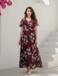 NEW ARRIVAL GEORGETTE FLORAL PRINTED WORK ONE PIECE DRESS MAROON