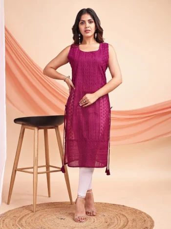 NEW ARRIVAL GEORGETTE SCHIFFLI EMBROIDERY WORK ONLY KURTI PINK