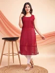 NEW ARRIVAL GEORGETTE SCHIFFLI EMBROIDERY WORK ONLY KURTI RED