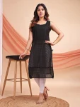 NEW ARRIVAL GEORGETTE SCHIFFLI EMBROIDERY WORK ONLY KURTI BLACK