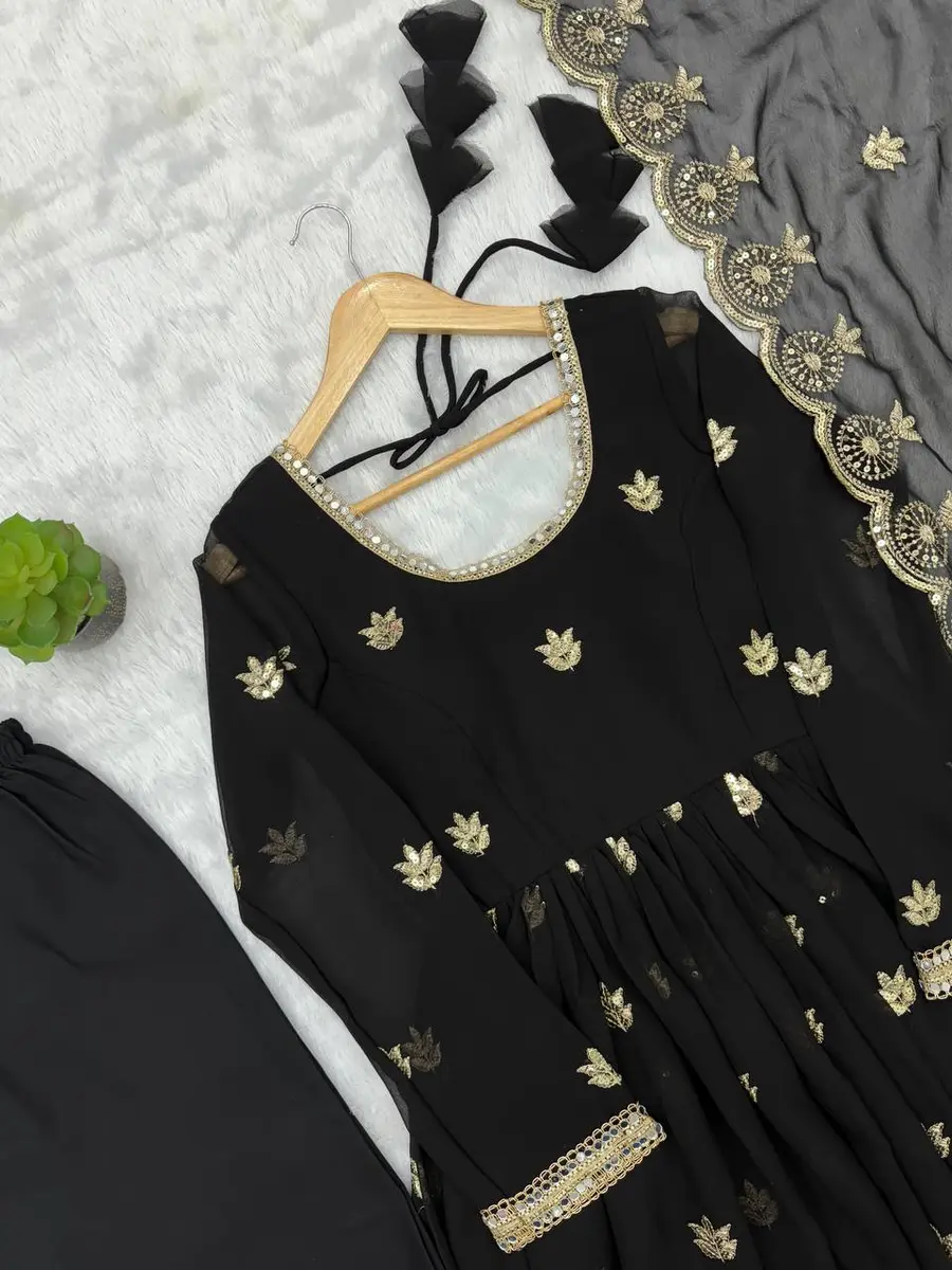 NEW ARRIVAL GEORGETTE SEQUENCE EMBROIDERY WORK GOWN BOTTOM WITH DUPATTA FESTIVE WEAR WHOLESALE PRICE ETHNIC GARMENT (19)