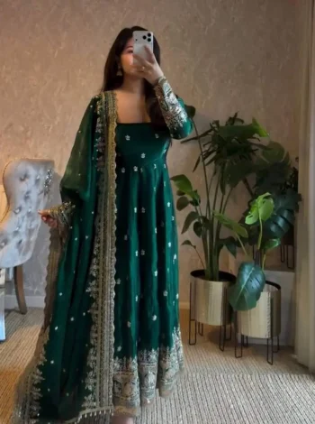 NEW ARRIVAL GEORGETTE SEQUENCE EMBROIDERY WORK  GOWN BOTTOM WITH DUPATTA GREEN