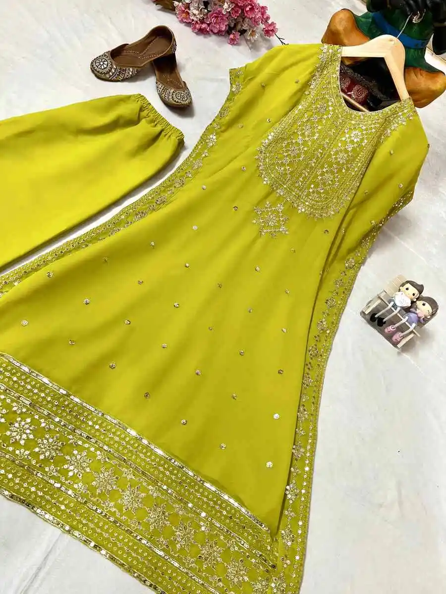 NEW ARRIVAL GEORGETTE SEQUENCE & ZARI EMBROIDERY WORK KAFTAN AND BOTTOM SET FESTIVE WEAR WHOLESALE PRICE ETHNIC GARMENT (1)