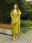 NEW ARRIVAL GEORGETTE SEQUENCE & ZARI EMBROIDERY WORK KAFTAN AND BOTTOM SET PARROT GREEN
