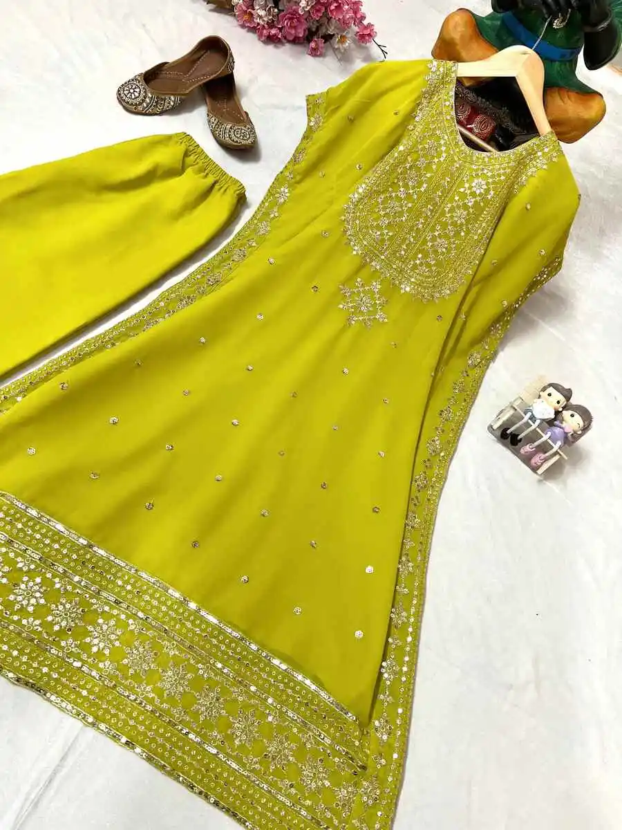 NEW ARRIVAL GEORGETTE SEQUENCE & ZARI EMBROIDERY WORK KAFTAN AND BOTTOM SET FESTIVE WEAR WHOLESALE PRICE ETHNIC GARMENT (7)