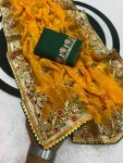 NEW ARRIVAL GEORGETTE ZARI EMBROIDERY WORK BORDER WITH LACE WORK SAREE WITH UNSTITCHED BLOUSE YELLOW