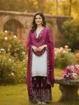 NEW ARRIVAL GMY SILK EMBROIDERY 5 MM SEQUENCE WORK TOP SHARARA WITH DUPATTA WHITE AND WINE