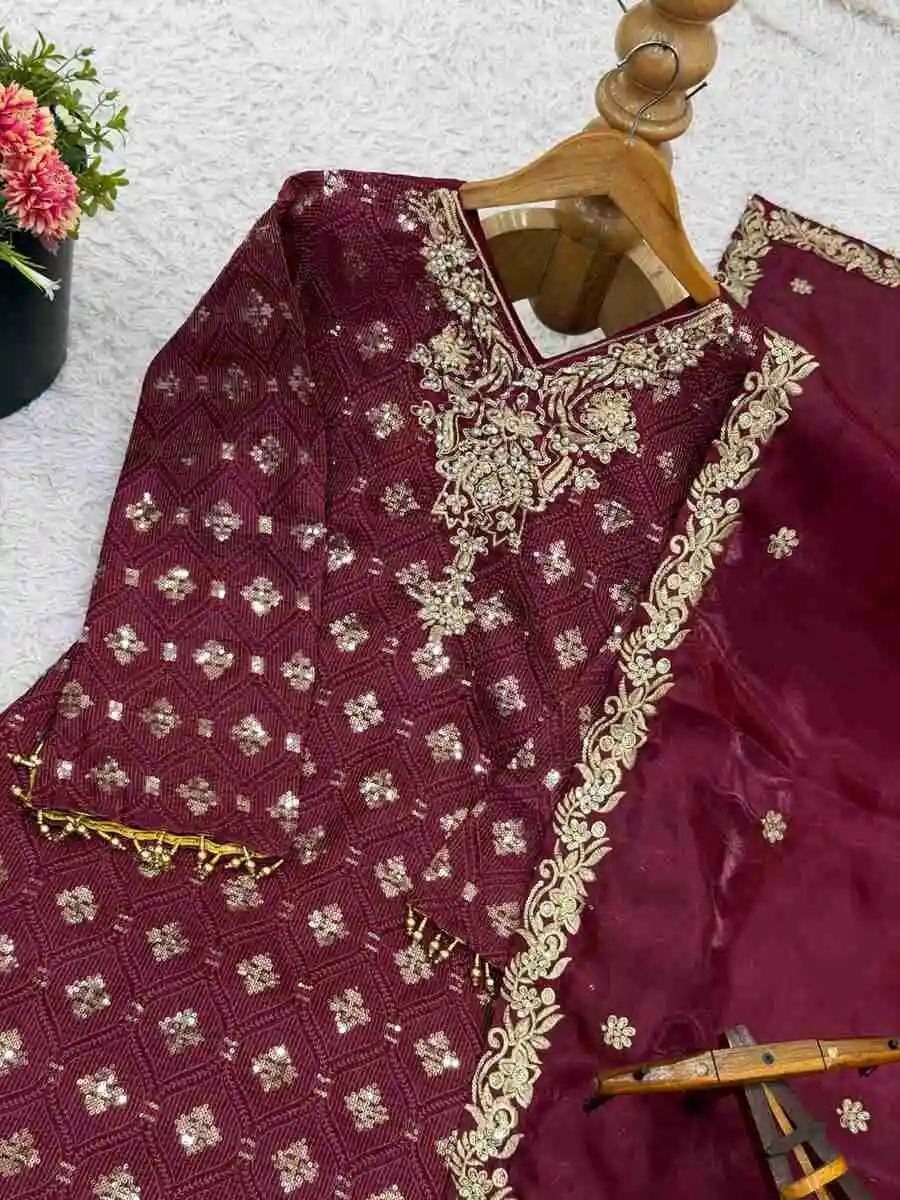 NEW ARRIVAL GMY SILK EMBROIDERY SEQUENCE WORK TOP PALAZZO WITH DUPATTA WEDDING WEAR WHOLESALE PRICE ETHNIC GARMENT (16)