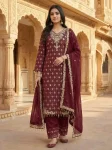 NEW ARRIVAL GMY SILK EMBROIDERY SEQUENCE WORK TOP PALAZZO WITH DUPATTA MAROON
