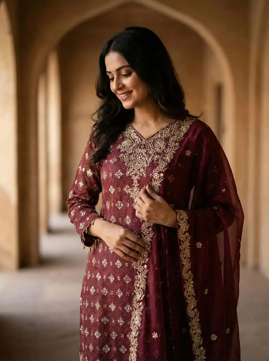 NEW ARRIVAL GMY SILK EMBROIDERY SEQUENCE WORK TOP PALAZZO WITH DUPATTA WEDDING WEAR WHOLESALE PRICE ETHNIC GARMENT (8)