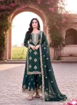 NEW ARRIVAL GMY SILK EMBROIDERY SEQUENCE WORK WITH JARKHAN DIAMOND WORK TOP PALAZZO WITH DUPATTA TEAL