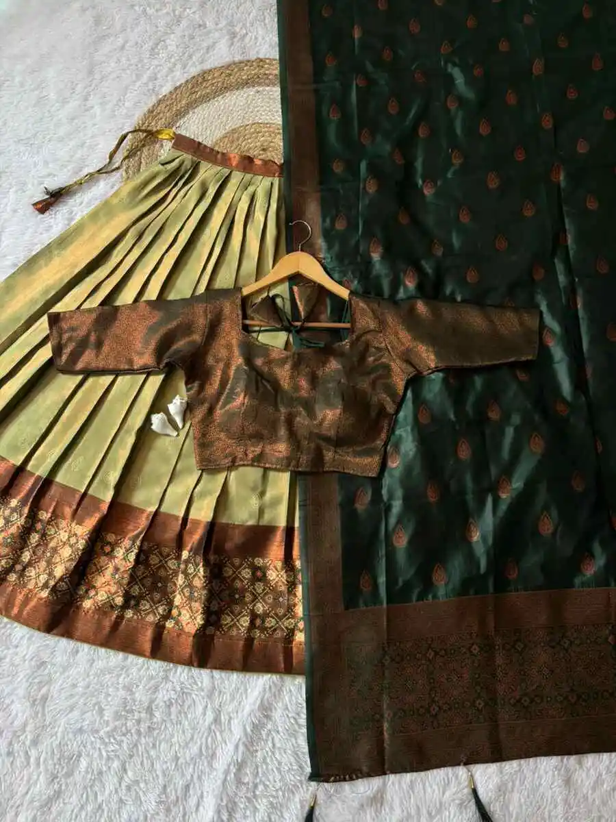 NEW ARRIVAL KANJIVARAM SILK ZARI WEAVING WORK STITCHED LEHENGA UNSTITCHED CHOLI WITH DUPATTA FESTIVE WEAR WHOLESALE PRICE ETHNIC GARMENT (5)