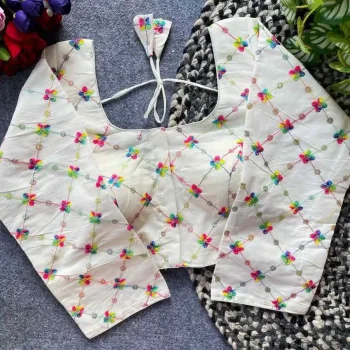 NEW ARRIVAL KHADI COTTON EMBROIDERY WORK STITCHED BLOUSE OFF WHITE