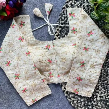 NEW ARRIVAL KHADI COTTON EMBROIDERY WORK STITCHED BLOUSE OFF WHITE