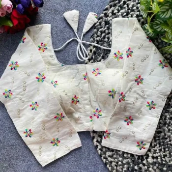 NEW ARRIVAL KHADI COTTON EMBROIDERY WORK STITCHED BLOUSE OFF WHITE