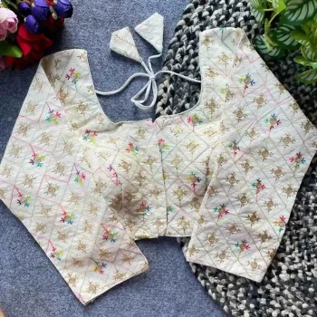 NEW ARRIVAL KHADI COTTON EMBROIDERY WORK STITCHED BLOUSE OFF WHITE