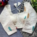 NEW ARRIVAL KHADI COTTON EMBROIDERY WORK STITCHED BLOUSE OFF WHITE