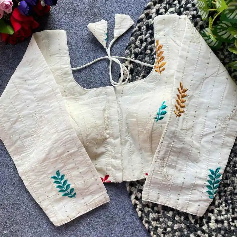 NEW ARRIVAL KHADI COTTON EMBROIDERY WORK STITCHED BLOUSE FESTIVE WEAR WHOLESALE PRICE ETHNIC GARMENT (5)