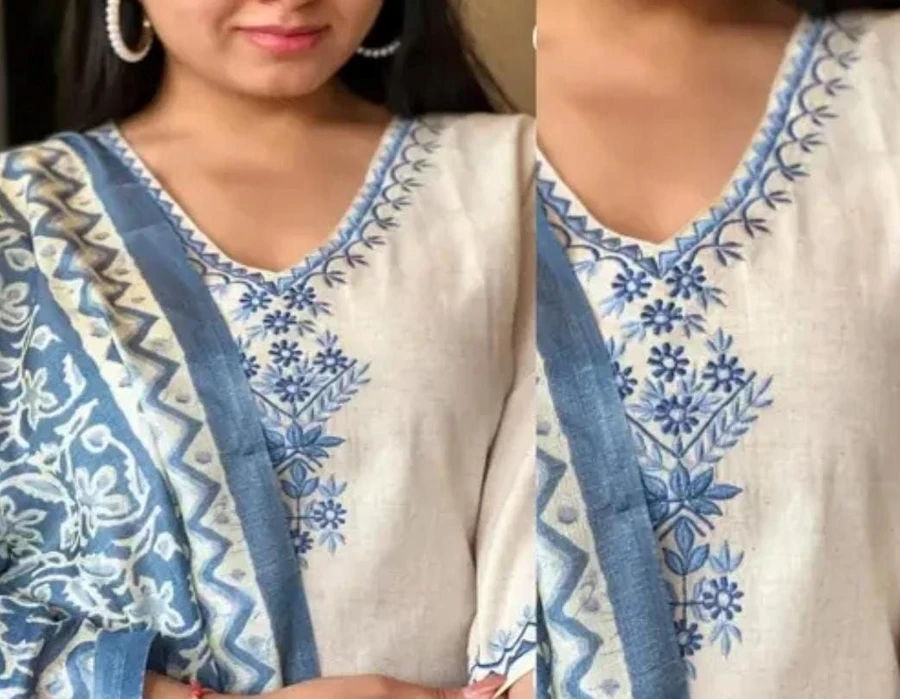 NEW ARRIVAL KHADI COTTON EMBROIDERY WORK TOP BOTTOM WITH DUPATTA FESTIVE WEAR WHOLESALE PRICE ETHNIC GARMENT (4)