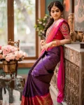 NEW ARRIVAL LICHI SILK BANARASI WEAVING WORK SAREE WITH UNSTITCHED BLOUSE PURPLE