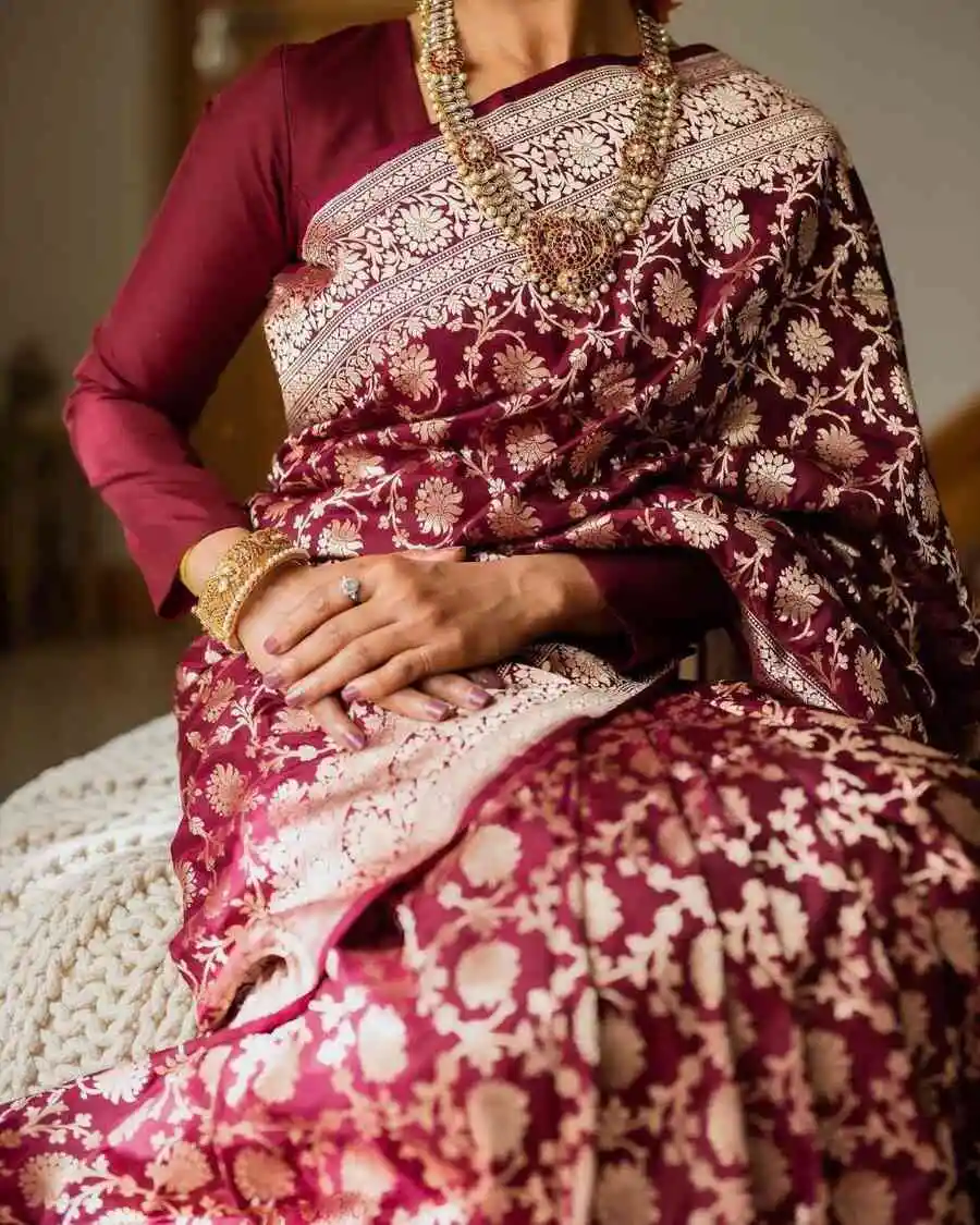 NEW ARRIVAL LICHI SILK BANARASI WEAVING WORK SAREE WITH UNSTITCHED BLOUSE WEDDING WEAR WHOLESALE PRICE ETHNIC GARMENT (2)