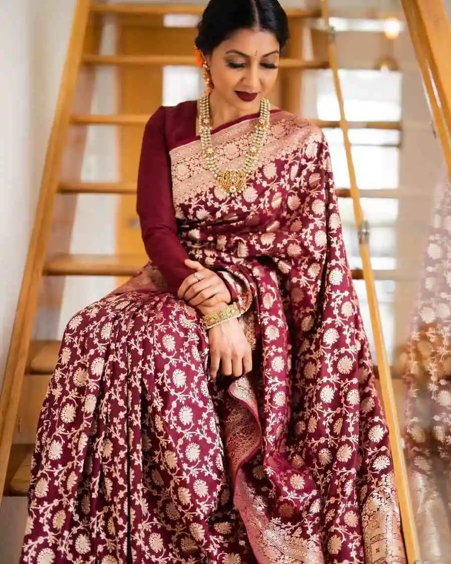 NEW ARRIVAL LICHI SILK BANARASI WEAVING WORK SAREE WITH UNSTITCHED BLOUSE WEDDING WEAR WHOLESALE PRICE ETHNIC GARMENT (6)