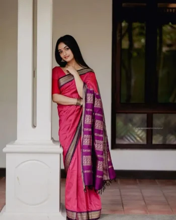 NEW ARRIVAL LICHI SILK RICH PALLU & JACQUARD WORK SAREE WITH UNSTITCHED BLOUSE PINK