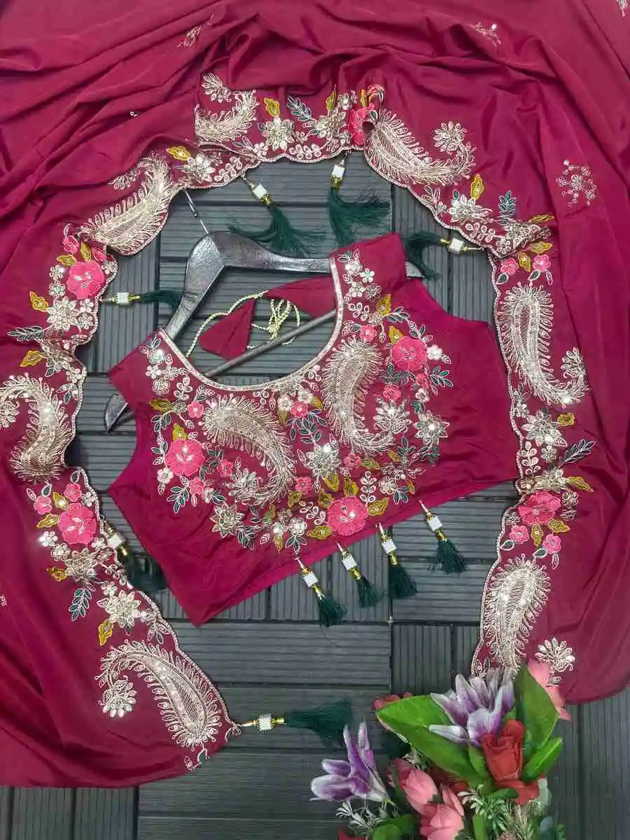 NEW ARRIVAL NATURAL CREPE EMBROIDERY WORK DRAPED SKIRT BLOUSE AND SHRUG PARTY WEAR WHOLESALE PRICE ETHNIC GARMENT (3)