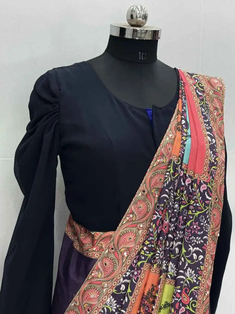 NEW ARRIVAL NATURAL SILK FANCY DIGITAL PRINT AND REAL MIRROR HAND WORK READY TO WEAR SAREE WITH ATTACHED BLOUSE FESTIVE WEAR WHOLESALE PRICE ETHNIC GARMENT (4).jpg.webp