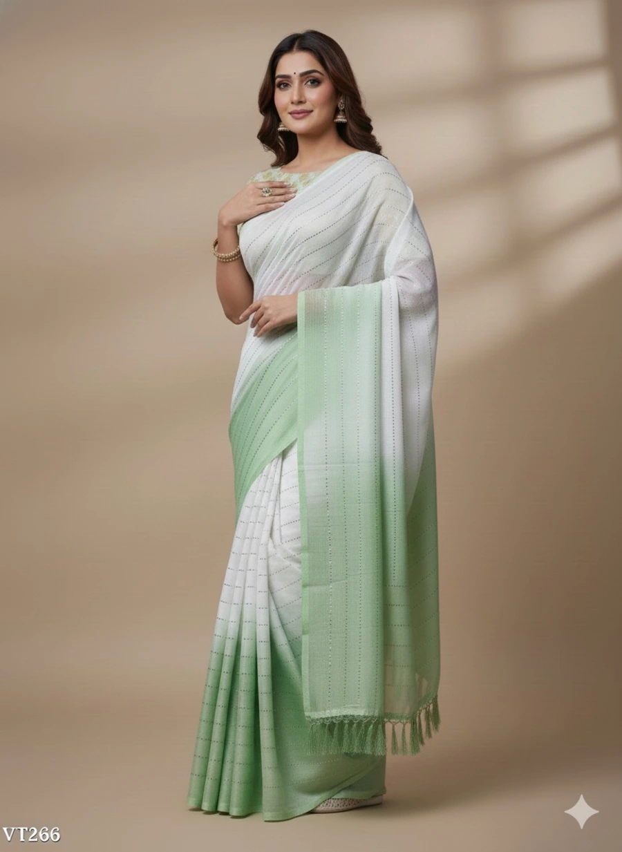 NEW ARRIVAL NYLON CHINON SILK MUKESH WORK SAREE WITH UNSTITCHED BLOUSE DAILY WEAR WHOLESALE PRICE ETHNIC GARMENT (2)