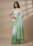 NEW ARRIVAL NYLON CHINON SILK MUKESH WORK SAREE WITH UNSTITCHED BLOUSE GREEN