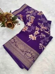 NEW ARRIVAL OLA SILK PRINT WITH JACQUARD BORDER WORK SAREE WITH UNSTITCHED BLOUSE PURPLE