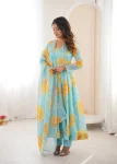 NEW ARRIVAL ORGANZA FLORAL PRINT WORK GOWN BOTTOM WITH DUPATTA FESTIVE WEAR WHOLESALE PRICE ETHNIC GARMENT (13)