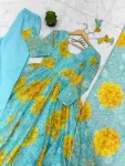 NEW ARRIVAL ORGANZA FLORAL PRINT WORK GOWN BOTTOM WITH DUPATTA FESTIVE WEAR WHOLESALE PRICE ETHNIC GARMENT (13)