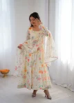 NEW ARRIVAL ORGANZA FLORAL PRINT WORK GOWN BOTTOM WITH DUPATTA FESTIVE WEAR WHOLESALE PRICE ETHNIC GARMENT (3)