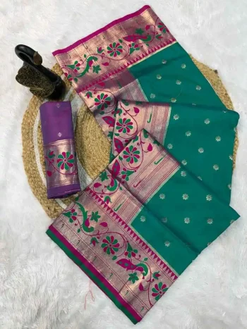 NEW ARRIVAL PAITHANI SILK ZARI WEAVING WORK SAREE WITH UNSTITCHED BLOUSE RAMA
