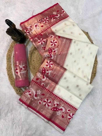 NEW ARRIVAL PAITHANI SILK ZARI WEAVING WORK SAREE WITH UNSTITCHED BLOUSE OFF WHITE
