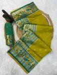 NEW ARRIVAL PAITHANI SILK ZARI WEAVING WORK SAREE WITH UNSTITCHED BLOUSE PARROT GREEN