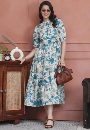 NEW ARRIVAL POLY RAYON DIGITAL PRINT WORK ONE PIECE SKY