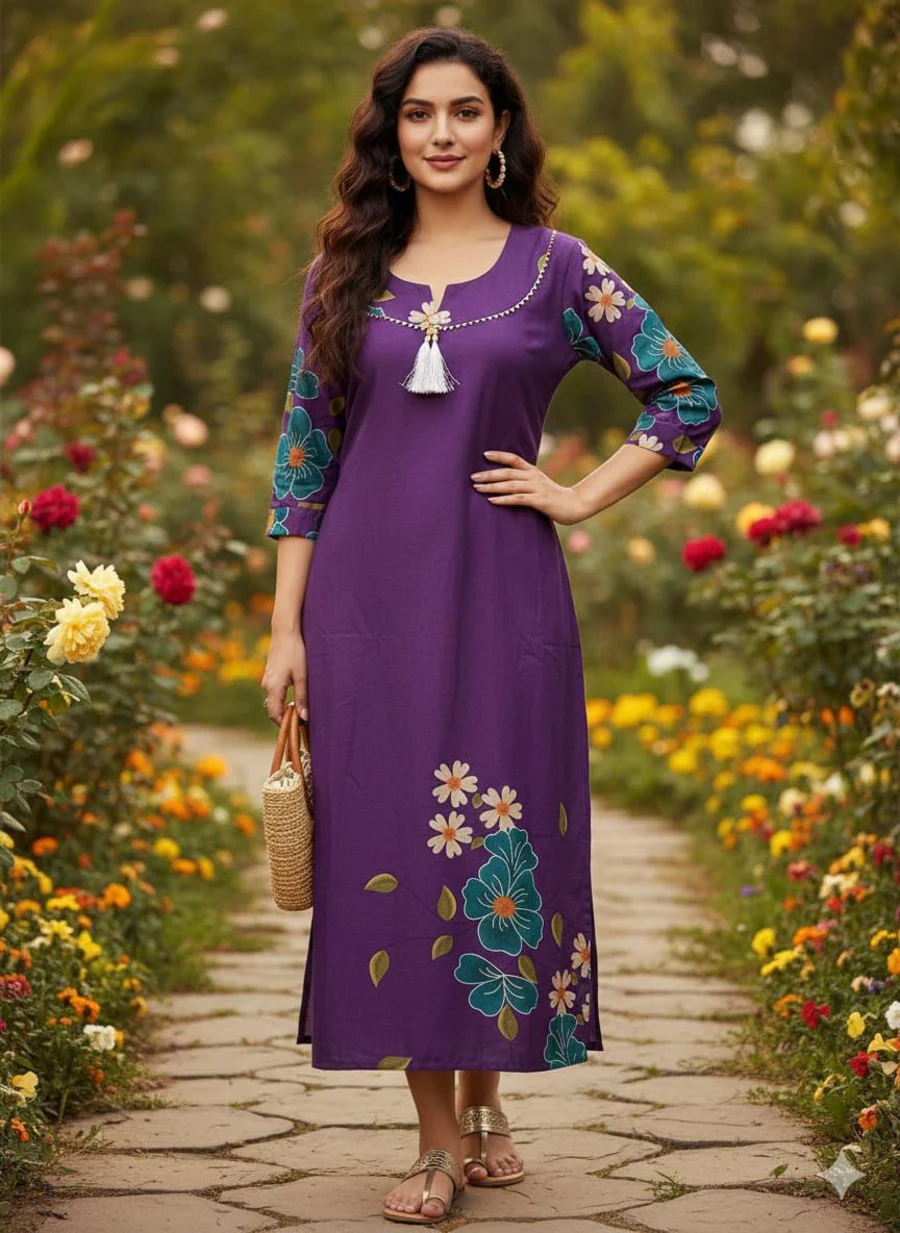 NEW ARRIVAL POLY RAYON PRINT WORK ONLY KURTI DAILY WEAR WHOLESALE PRICE ETHNIC GARMENT (1)