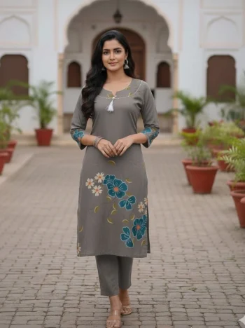 NEW ARRIVAL POLY RAYON PRINT WORK ONLY KURTI GREY