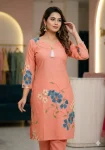 NEW ARRIVAL POLY RAYON PRINT WORK ONLY KURTI PEACH