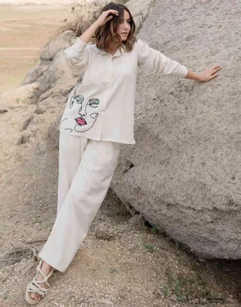 NEW ARRIVAL PURE KHADI EMBROIDERY FIGURE WORK WITH MULTI THREAD WORK CO-ORD SET  OFF WHITE