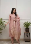 NEW ARRIVAL PV CHANDERI EMBROIDERY WORK TOP BOTTOM WITH DUPATTA  BABY PINK