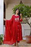 NEW ARRIVAL RAYON EMBROIDERY WITH FOIL WORK TOP BOTTOM WITH DUPATTA RED