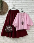 NEW ARRIVAL RAYON PLAIN TOP WITH LAYER SKIRT MAROON AND BABY PINK